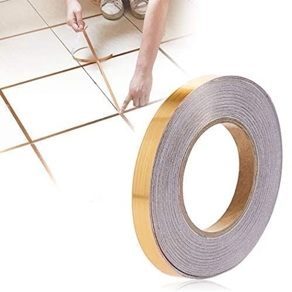 TILE TAP GOLDEN, 50 Meters Golden Tape, Home Floor Wallpaper Waterproof Tiles, Tile Gap Tiles Stickers for Floor - 1 CM Wide, Gold(2407)