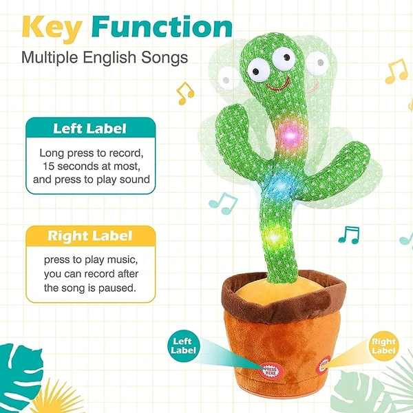 TALKING CACTUS   Rechargeable Toys Talking Cactus Baby Toys for Kids Dancing Cactus Toys Can Sing Wriggle & Singing Recording Repeat What You Say Funny Education Toys for Children Playing Home Decor for Kids (447)