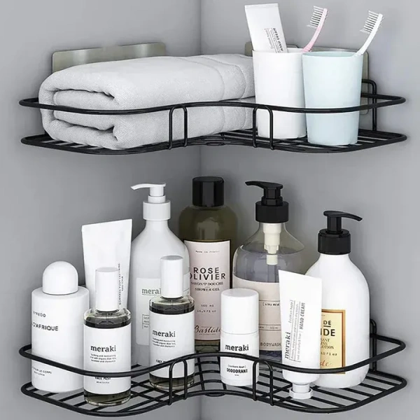 CORNER SELF METAL, Corner Shelf Metal – Durable Wall-Mounted Storage Rack for Home & Bathroom(890) - Black