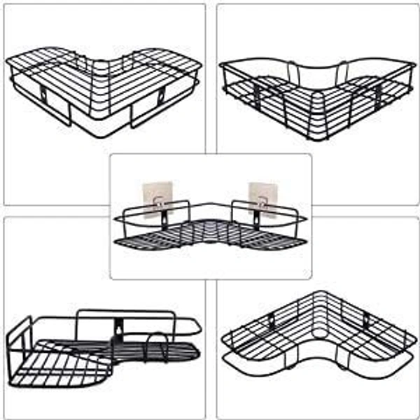 CORNER SELF METAL, Corner Shelf Metal – Durable Wall-Mounted Storage Rack for Home & Bathroom(890) - Black