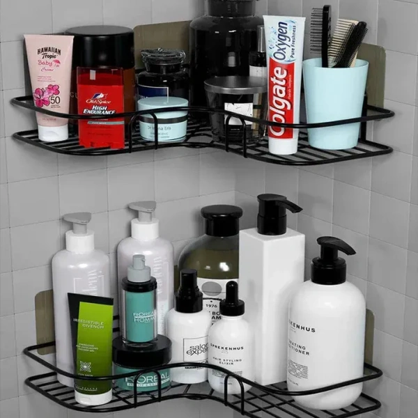 CORNER SELF METAL, Corner Shelf Metal – Durable Wall-Mounted Storage Rack for Home & Bathroom(890) - Black