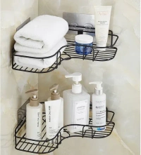 CORNER SELF METAL, Corner Shelf Metal – Durable Wall-Mounted Storage Rack for Home & Bathroom(890) - Black