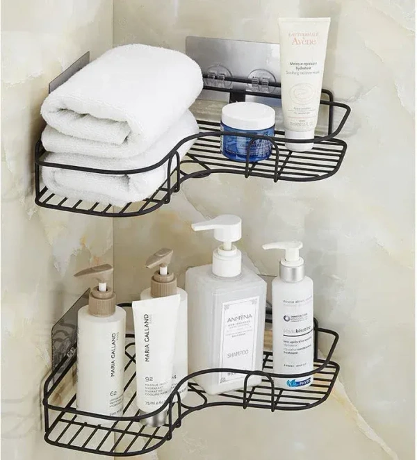 CORNER SELF METAL, Corner Shelf Metal – Durable Wall-Mounted Storage Rack for Home & Bathroom(890) - Black