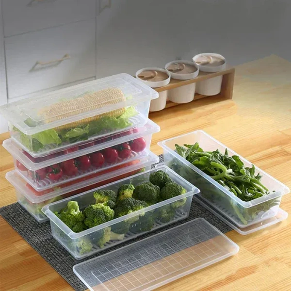 3PCS FRIDGE CONTAINER 1500ML Food Storage Container With Removable Drain Plate And Lid, 1500 Ml (1599) - Pack of 3