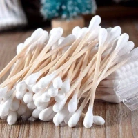 5PCS WOODEN COTTON BUDS, Pure Cotton Ear Buds ECO Friendly with White Wooden Sticks Pack of 5 (5 X 100) 500PCS  (100) - 