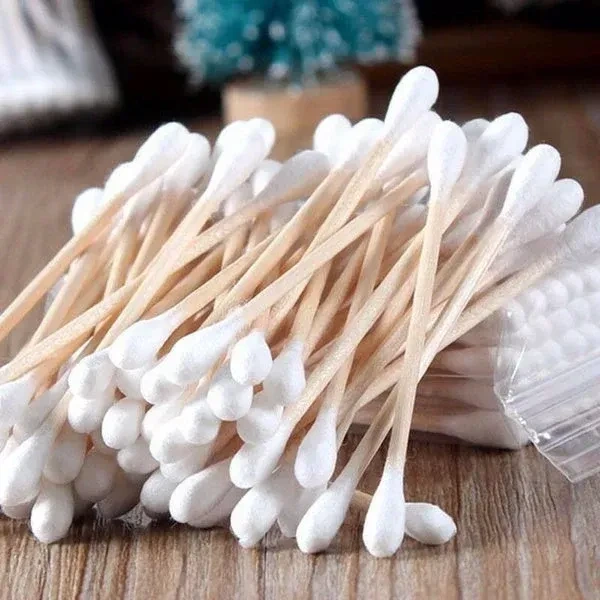 5PCS WOODEN COTTON BUDS, Pure Cotton Ear Buds ECO Friendly with White Wooden Sticks Pack of 5 (5 X 100) 500PCS  (100) - 