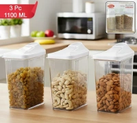 3PCS EASY FLOW CONTAINER, Easy Flow Airtight Storage Containers Set of 3 (1100 ML Each) – Transparent Food Storage Jars with White Lids for Nuts, Grains, Spices & Kitchen Organization(2827)