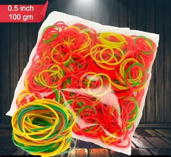 0.5 INCH NYLON RUBBER 100G, Multicolor Rubber Bands (Elastic & Reusable, Office & Home / 0.5 Inch 100GM), Hair accessories(2376)