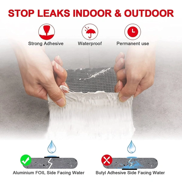 WATERPROOF TAP 4 INCH, Leakage Repair Waterproof Tape For Pipe Roof Water Solution Aluminium Foil Adhesive Sealing butyl rubber tape, Sealing Tape for Leakage (Foil tap 5M*4IN)    (2247)