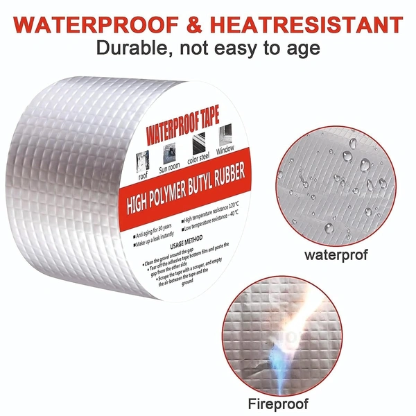 WATERPROOF TAP 4 INCH, Leakage Repair Waterproof Tape For Pipe Roof Water Solution Aluminium Foil Adhesive Sealing butyl rubber tape, Sealing Tape for Leakage (Foil tap 5M*4IN)    (2247)