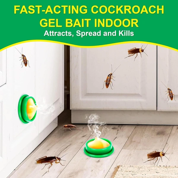 Cockroach gel bait being applied inside kitchen cabinets to attract and eliminate roaches
