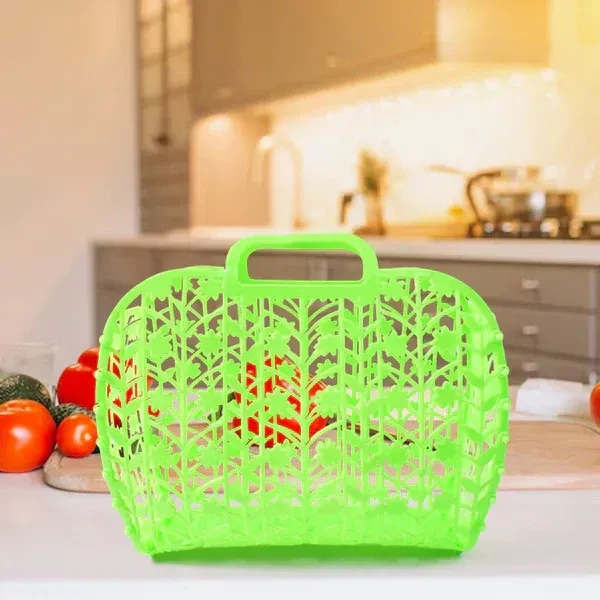 3PCS VEG. N FRUIT STORAGE BASKET, Plastic Foldable Basket Bag || Fruit & Vegetable Storage Basket   (2356) - Pack of 3