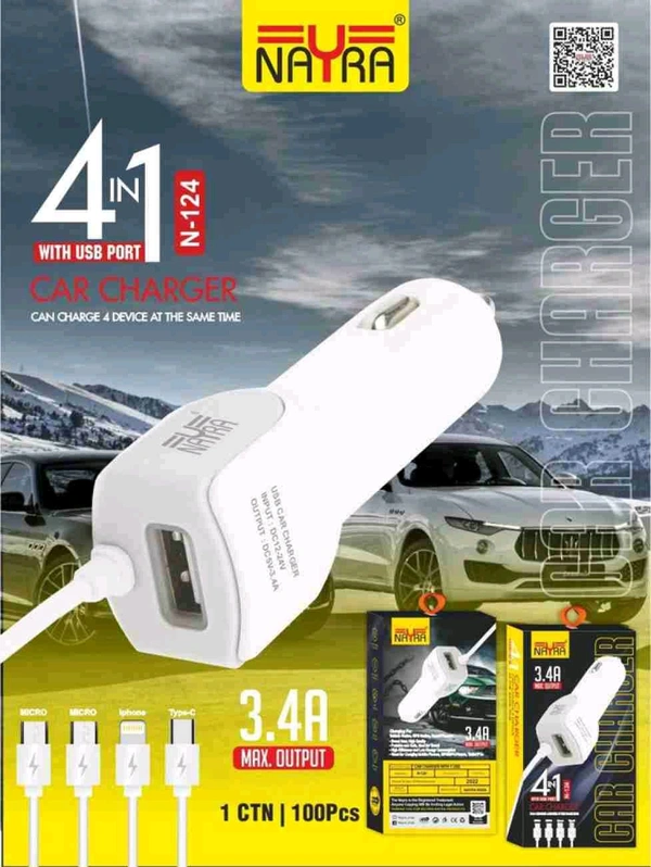 4in1 CAR CHARGER 4-in-1 Car Charger Fast Charging, Multi-Device USB Adapter (1903)