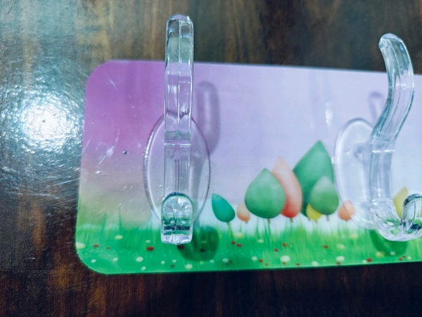 2IN1 HOOK STICKER(6) Transparent Reusable Waterproof, Stick-on Hook for Wall Hangers Door Hanger (1889)