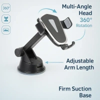 UNI. CAR MOBILE HOLDER, Universal Car Mobile Holder with Adjustable Arm | 360° Rotation Phone Mount for Dashboard & Windshield(2421)