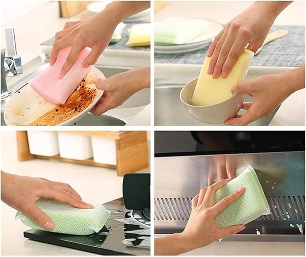 3PCS FOAM SCRUB PAD 30M, Multi Colour Foam Pad Kitchen Sponge Scrubber 30MM Thickness for Dish/Utensils/Tiles Cleaning Heavy Quality (Pack of 3)