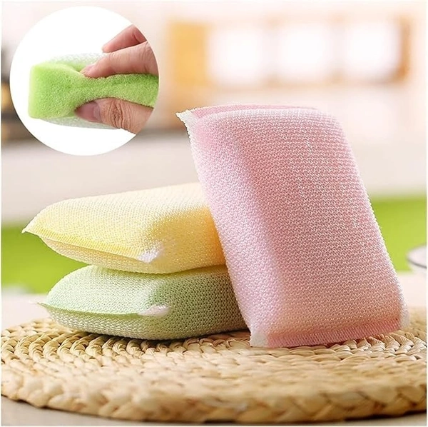 3PCS FOAM SCRUB PAD 30M, Multi Colour Foam Pad Kitchen Sponge Scrubber 30MM Thickness for Dish/Utensils/Tiles Cleaning Heavy Quality (Pack of 3)