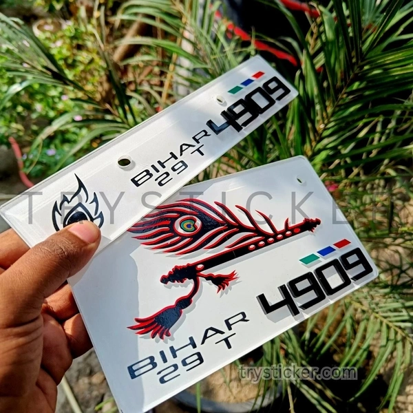 Premium Krishna Ji Number Plate ( Jai Shree Krishna ) Radium + 3d Letter - Bike, Front Side + Back Side