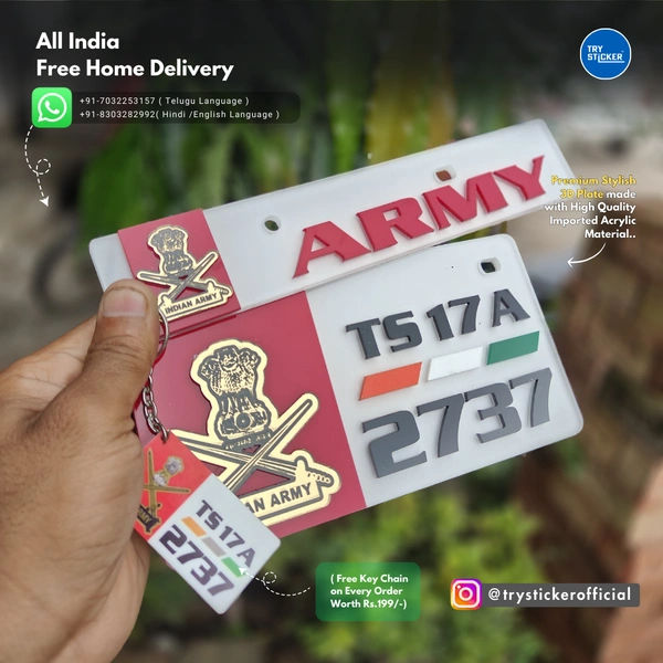 Trysticker Army 3D Number Plate