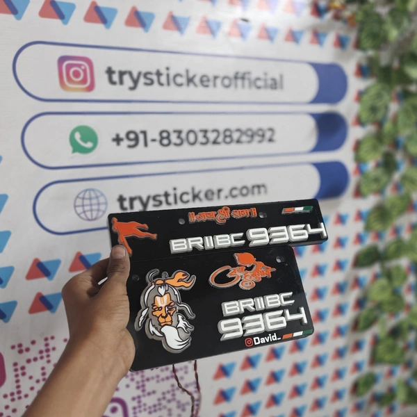 Trysticker Hanuman Lighting 3D Number Plate