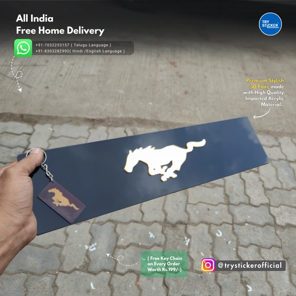 Trysticker Horse Car 3D Number Plate ( Single )