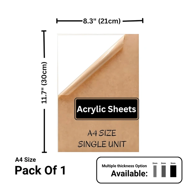 Trysticker Transparent Acrylic Sheets Plexiglass Sheets for DIY Art & Craft A4 Size - 5mm