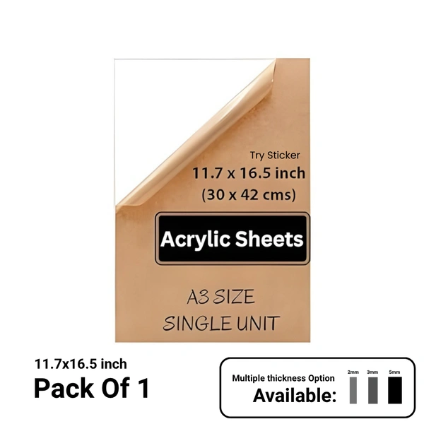 Trysticker Transparent Acrylic Sheets Plexiglass Sheets for DIY Art & Craft A3 Size - 5mm
