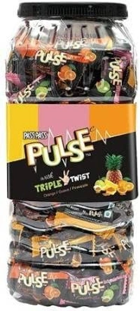 Pass Pass Pulse Kachcha Aam, Litchi,Orange Guava Pineapple Triple Twist Candy Jar