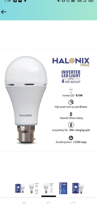 Halonix 8.5 Watt B22 LED White Rechargeable Emergency light Inverter Bulb, Pack of 1