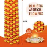 rtificial Marigold Flowers for Decoration Garland no Bell for Diwali & Festivals | 5 Feet Long 5pcs in 1 Packet (Multicolour) Colour:Multicolour