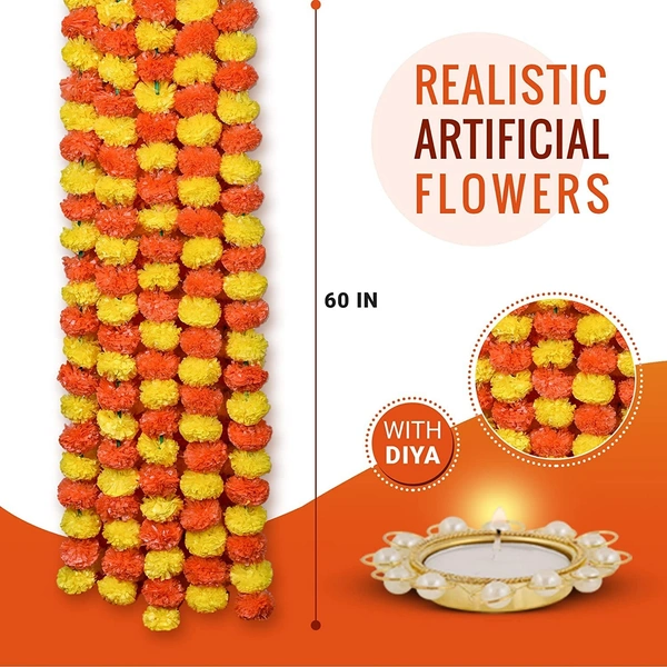 rtificial Marigold Flowers for Decoration Garland no Bell for Diwali & Festivals | 5 Feet Long 5pcs in 1 Packet (Multicolour) Colour:Multicolour