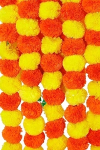 rtificial Marigold Flowers for Decoration Garland no Bell for Diwali & Festivals | 5 Feet Long 5pcs in 1 Packet (Multicolour) Colour:Multicolour