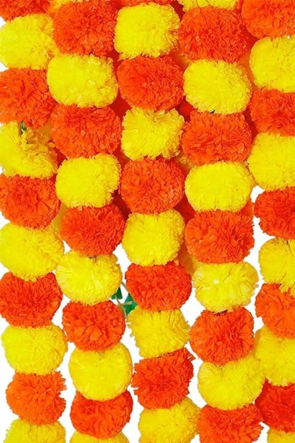 rtificial Marigold Flowers for Decoration Garland no Bell for Diwali & Festivals | 5 Feet Long 5pcs in 1 Packet (Multicolour) Colour:Multicolour