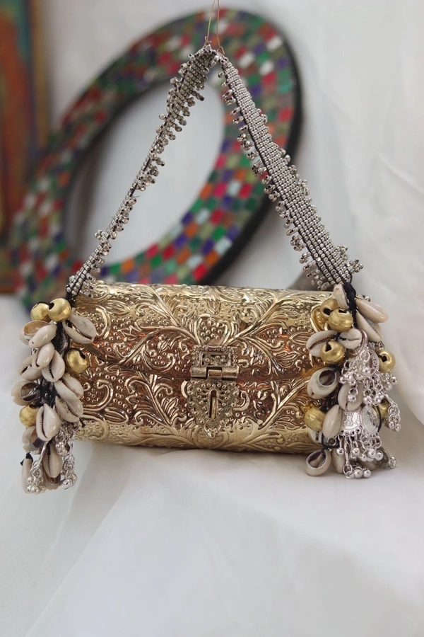 Banjara Clutch - Gold bag silver strap