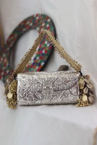 Banjara Clutch - Gold bag silver strap