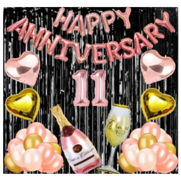 Shopnav 11Th Anniversary Rose Gold Foil Balloons With Happy Decoration Items Set (Rose Gold)