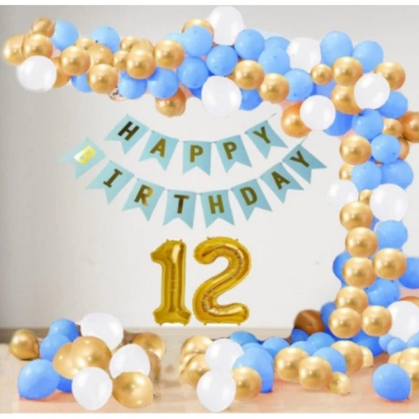 Shopnav 12Th Year Decoration Kit For Boy And Girl With Banner And Balloons (Blue)