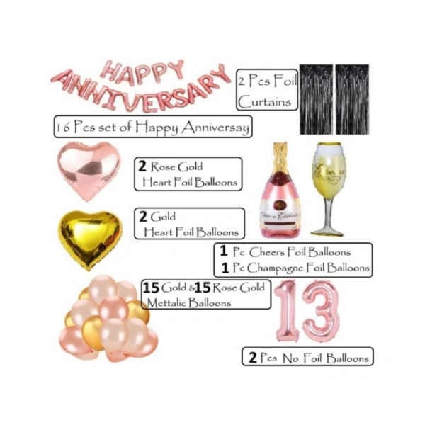 Shopnav 13Th Anniversary Rose Gold Foil Balloons With Happy Decoration Items Set (Rose Gold)