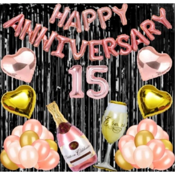 Shopnav 15Th Anniversary Rose Gold Foil Balloons With Happy Decoration Items Set (Rose Gold)
