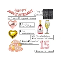 Shopnav 15Th Anniversary Rose Gold Foil Balloons With Happy Decoration Items Set (Rose Gold)