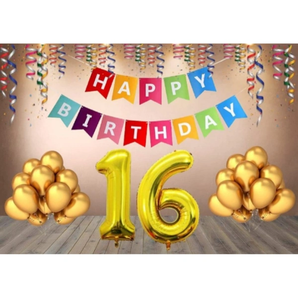 Shopnav 16Th Happy Birthday Decoration Combo With Multi Color Banner (Multicolor)