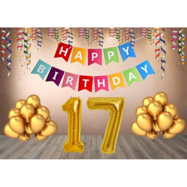 Shopnav 17Th Happy Birthday Decoration Combo With Multi Color Banner (Multicolor)