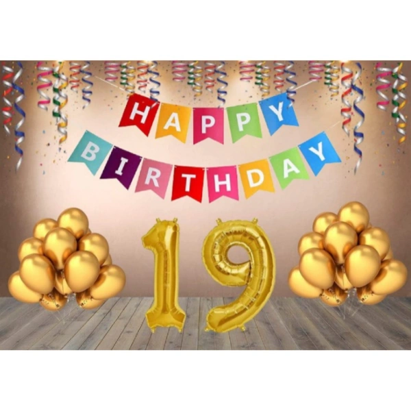 Shopnav 19Th Happy Birthday Decoration Combo With Multi Color Banner (Multicolor)