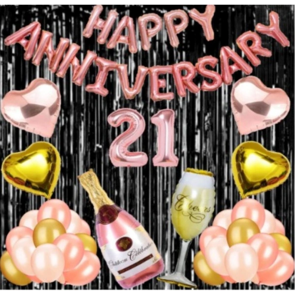 Shopnav 21St Anniversary Rose Gold Foil Balloons With Happy Decoration Items Set (Rose Gold)