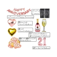 Shopnav 21St Anniversary Rose Gold Foil Balloons With Happy Decoration Items Set (Rose Gold)