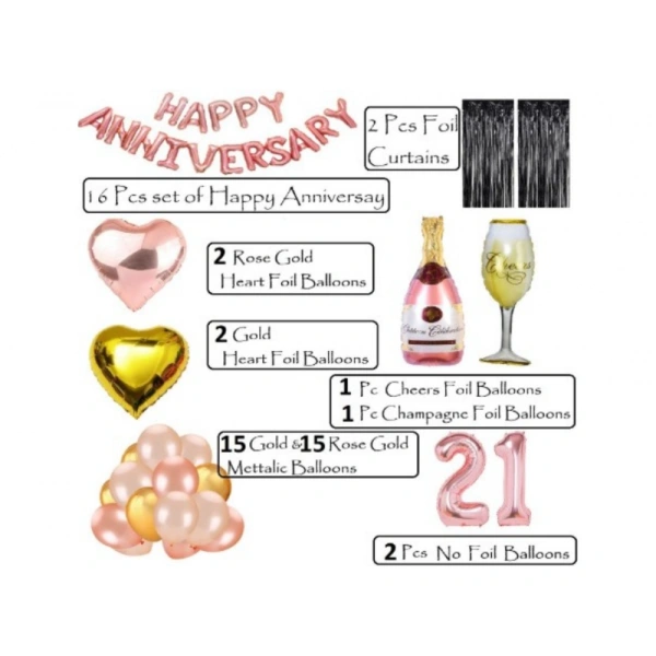 Shopnav 21St Anniversary Rose Gold Foil Balloons With Happy Decoration Items Set (Rose Gold)