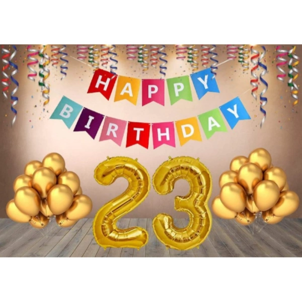 Shopnav 23Rd Happy Birthday Decoration Combo With Multi Color Banner (Golden)