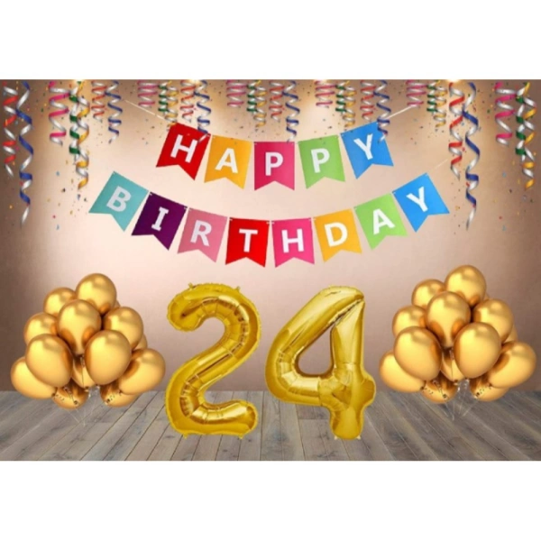 Shopnav 24Th Happy Birthday Decoration Combo With Multi Color Banner (Golden)