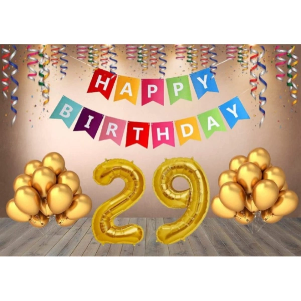Shopnav 29Th Happy Birthday Decoration Combo With Multi Color Banner (Golden)