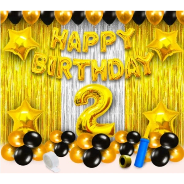 Shopnav 2Nd Birthday Golden Theme Decoration Items (Multicolor)